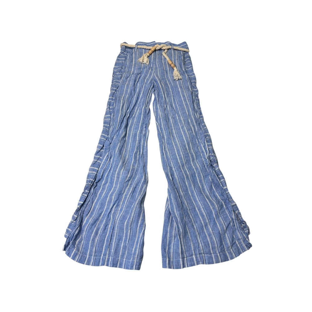 Striped Blue Wide-Leg Pants with Rope Waist